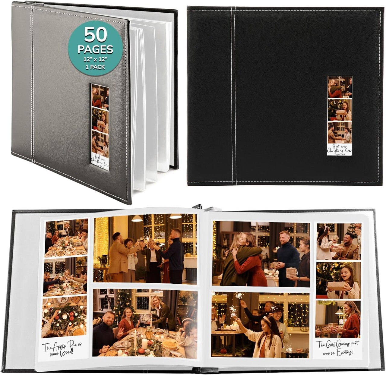 Scrapbook Photo Album 12x12, Guest Book with Photo Insert, Black Scrapbook with Plastic Sleeves & White Pages, Scrapbook Album for All Size Pictures, Memory Book, Wedding Scrapbook